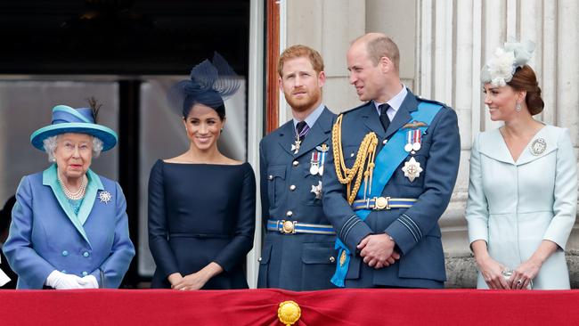 Queen Elizabeth II, Meghan, Prince Harry, Prince William and Kate Middleton pictured together in 2018. Picture: Max Mumby/Indigo/Getty Images