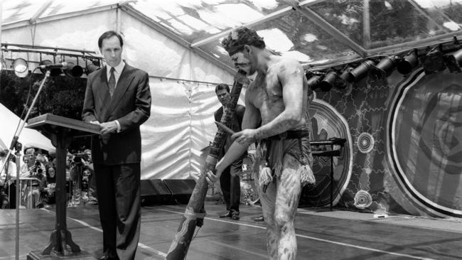 Then prime minister Paul Keating, launching the International Year of Indigenous People, on stage with a didgeridoo player at Sydney’s Redfern in 1992.