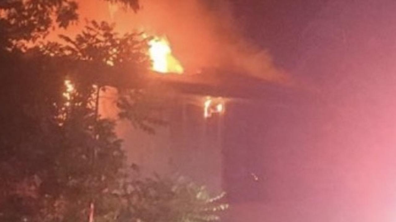 The Tewantin home engulfed by flames. Picture: Supplied