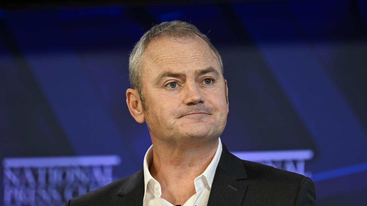 The millionaire backer of the teals movement, Simon Holmes a Court, addresses the National Press Club of Australia in Canberra. Picture: NCA NewsWire / Martin Ollman