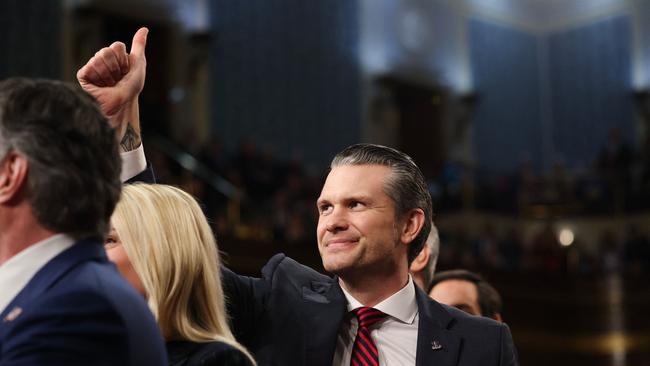 US Secretary of Defense Pete Hegseth gives a thumbs as US President Donald Trump speaks during an address to a joint session of Congress. Picture: AFP