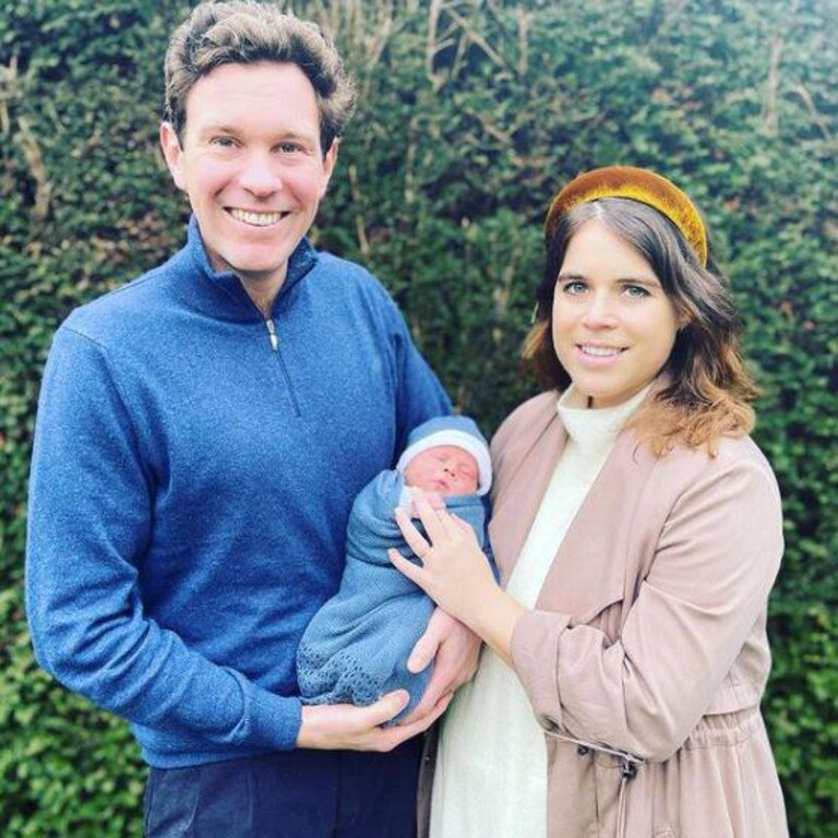 Princess Eugenie and Jack Brooksbank with their first son, August Philip Hawke Brooksbank. Picture: Instagram/@princesseugenie