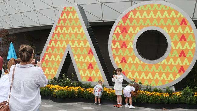 Children tour the Australian Open precinct ahead of day one of the tournament. Picture: David Crosling