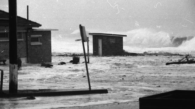 Kirra Pendergast a fourth-generation Byron local, said her father has long-documented Byron Bay in photos. Pictured: Cyclone swell damage to Main Beach in 1973. Picture: Max Pendergast