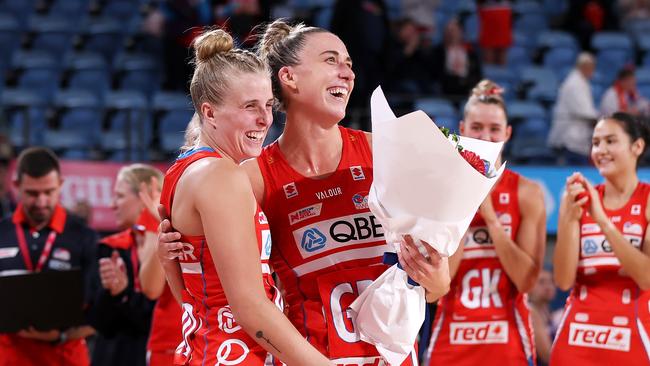 Maddy Turner (L) has long known the stories of hardship for Australia’s netball stars. Picture: Getty