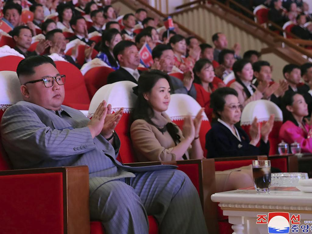 Jan. 25, 2020: Kim Jong-un, left, his wife Ri Sol Ju, centre, and his aunt Kim Kyong Hui, third from left, clap during a concert celebrating Lunar New Year's Day in Pyongyang.