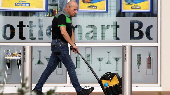 A man at Tarneit Central Shopping centre in Melbourne's western suburbs, which have been hard-hit by the second wave of coronavirus.