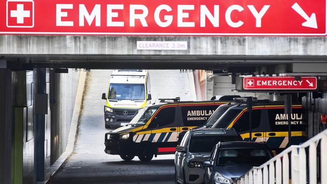 Ambulances at the Royal Hobart Hospital. Picture: Chris Kidd