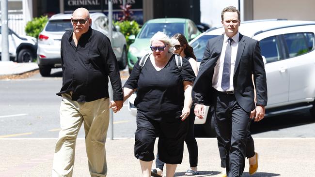 Edward Vignes and Geraldine Vignes enter the Cairns courthouse for the first day of the coronial inquest into the shooting death of their son Khrys Alan Mark-Kelly Vignes, 30, who died on March 29, 2020. Picture: Brendan Radke