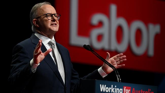 Prime Minister Anthony Albanese at the 49th ALP National Conference 2023 in Brisbane. Picture: Dan Peled / NCA NewsWire