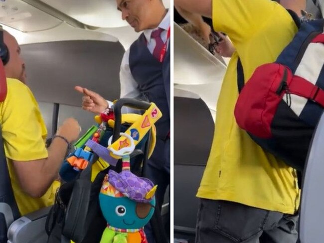 A video has gone viral of a man’s heated row with an American Airlines crew member after the passenger kept complaining about there being too many bags in “his” overhead bin.