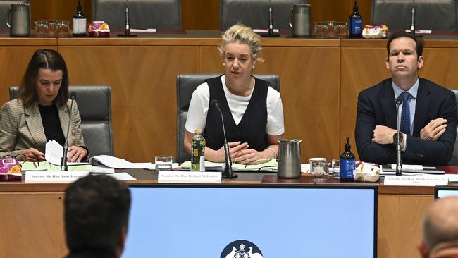 Senators Anne Ruston, left, Bridget McKenzie and Matt Canavan at the inquiry. Picture: NCA NewsWire / Martin Ollman