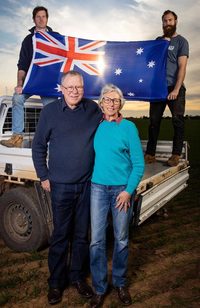 Lucy’s parents Gus and Mandy, pictured on the family farm with her brothers Fred, 28, and Oscar, 26. Picture: Mark Stewart