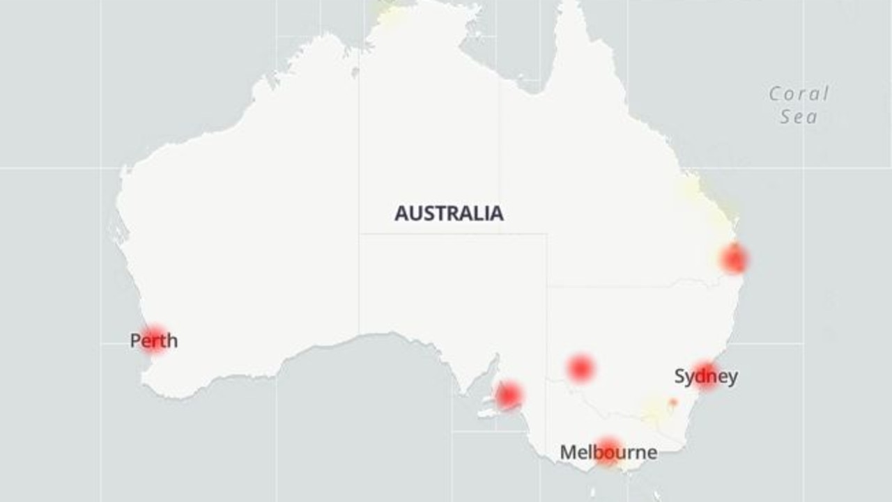 Outages were reported in Perth, Melbourne, Adelaide, and Sydney. Picture: DownDetector