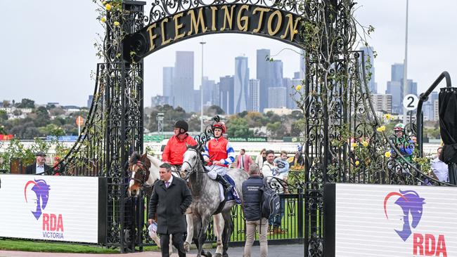 Ethan Brown returns to the mounting yard on Berkshire Breeze after winning the RDAV Sally Francis Plate at Flemington. Picture: Reg Ryan / Racing Photos