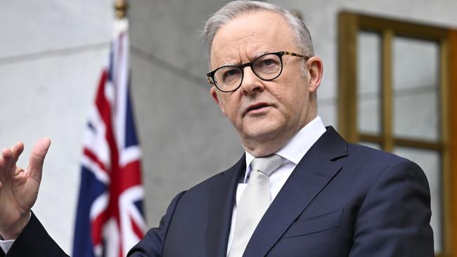 Prime Minister Anthony Albanese holds a press conference at Parliament House in Canberra. Picture: NewsWire / Martin Ollman