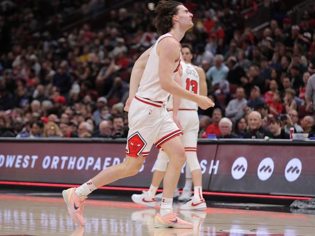 CHICAGO, IL - MARCH 10: Josh Giddey #3 of the Chicago Bulls exits the court during the second half against the Indiana Pacers on March 10, 2025 at the United Center in Chicago, Illinois. (Photo by Melissa Tamez/Icon Sportswire via Getty Images)