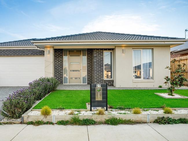 The four-bedroom house at 27 Conifer St, Armstrong Creek is selling with price hopes from $590,000 to $649,000.