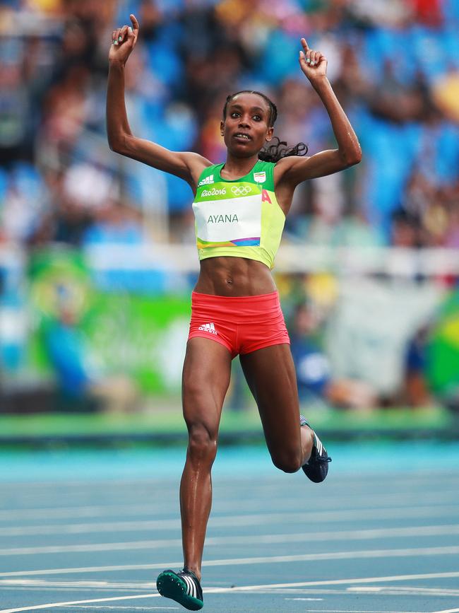 Almaz Ayana of Ethiopa set a World Record of 29:17.45 in the Women's 10000m Final on day 1 of the Athletics at the Rio 2016 Olympic Games. Picture: Phil Hillyard
