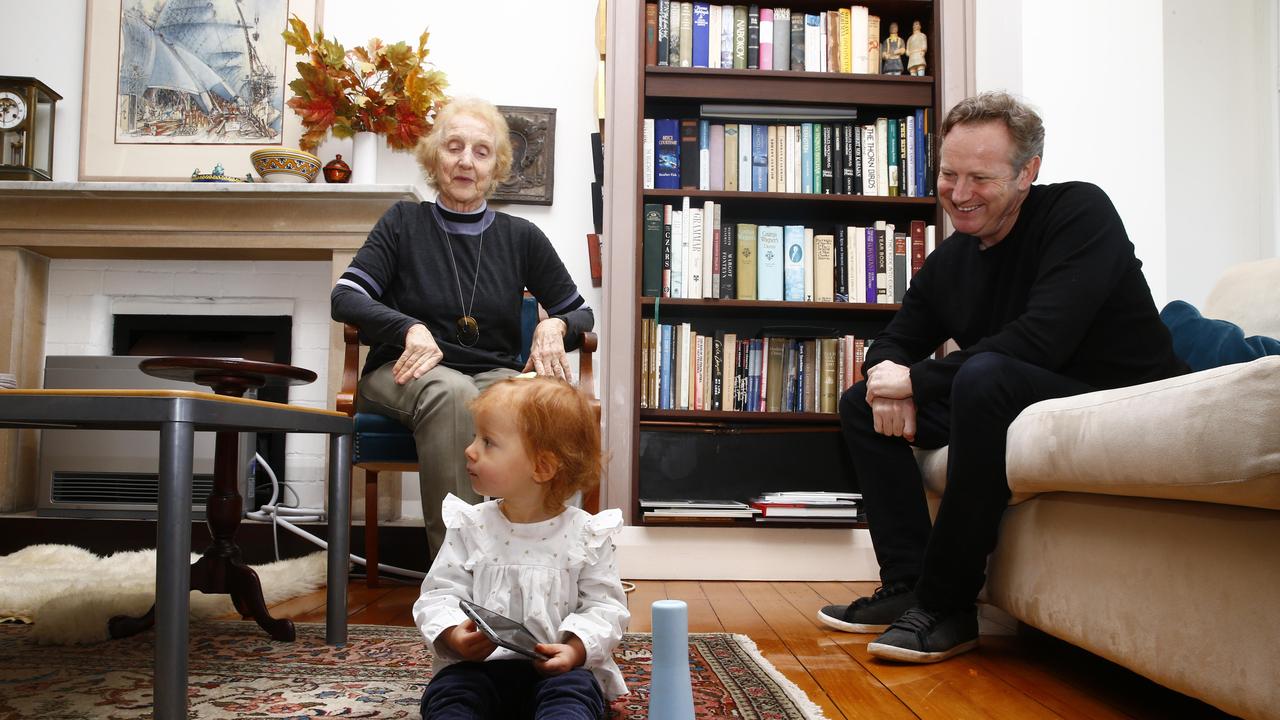 Elizabeth Briger with son, Alexander, and her granddaughter (Alexander's daughter) Charlotte Briger at the age of 18 months at the Rose Bay home in 2019. Picture: John Appleyard