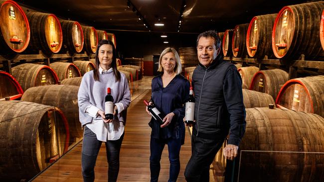 Penfolds winemakers Stephanie Dutton, Emma Wood and Peter Gago at Magill Estate. Picture Matt Turner.