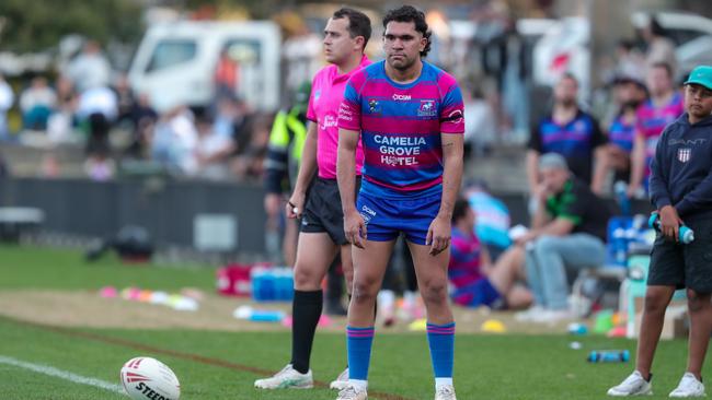 Craig McKenzie with another sideline conversion attempt.Picture: Adam Wrightson Photography. Souths Juniors Grand Final DaySouths Juniors Rugby League - A Grade.Grand Final.Alexandria Rovers vs Coogee Randwick WombatsRedfern Oval, Redfern, 3:40pm.8 September 2024.