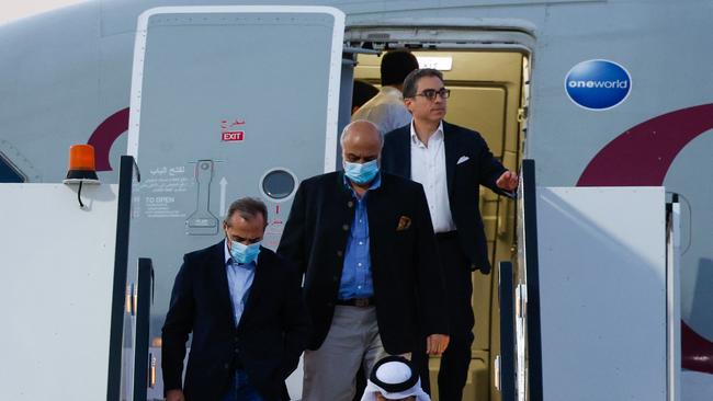 Americans freed from prison in Iran disembark from a Qatari jet upon their arrival at the Doha International Airport, in September. Picture: AFP