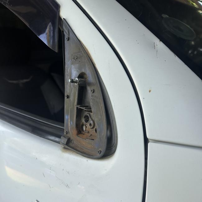 The side mirror was smashed off Steve 'Croc Turnbull' Turnbull's Toyota Hilux. Photo: Supplied