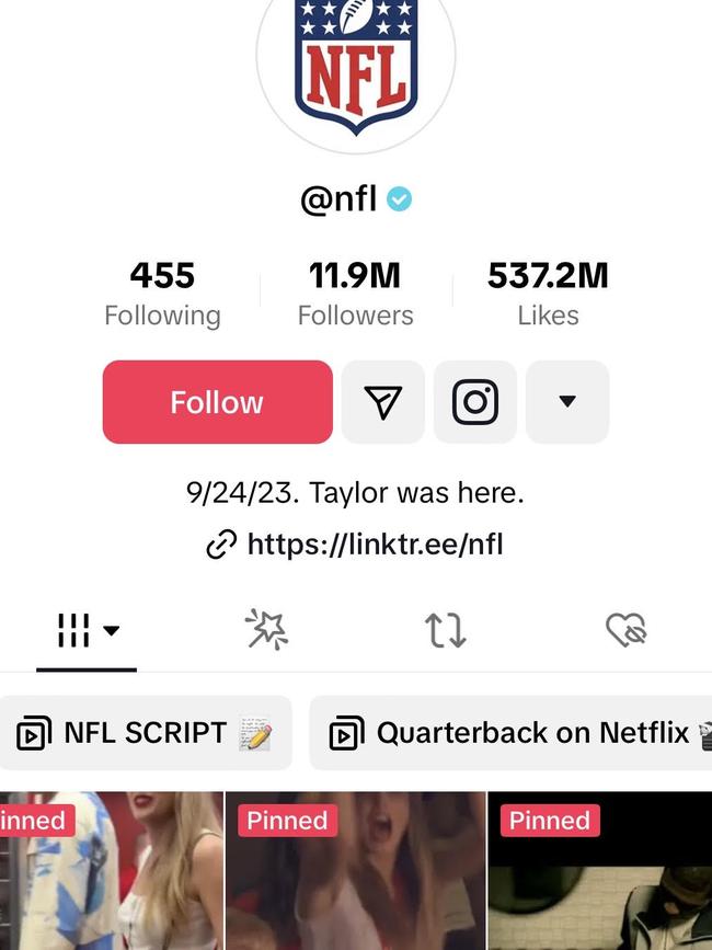 The NFL TikTok page is yet to change their bio back. Picture: Screenshot from the NFL's TikTok account.