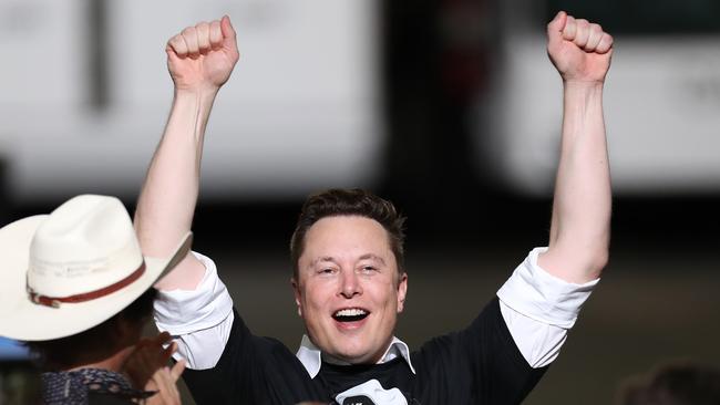 Elon Musk celebrates after the successful launch of a SpaceX Falcon 9 rocket in May 2020. Picture: AFP