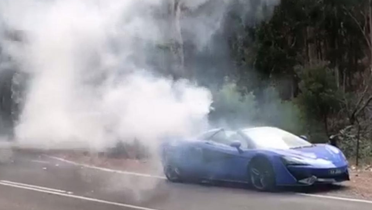 This McLaren 570S caught fire in the Adelaide Hills. Picture: Harry McCullum