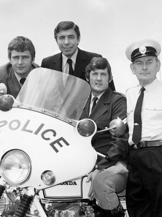 The original cast of Matlock Police: (from left) Grigor Taylor, Michael Pate, Paul Cronin and Vic Gordon. Picture: HWT Library