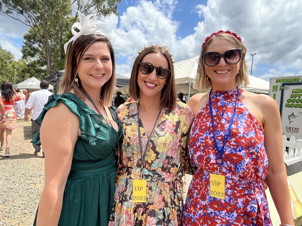 Rhianna Hardie, Sarah Campbell and Toni Reed at the Torbanlea Picnic Races.