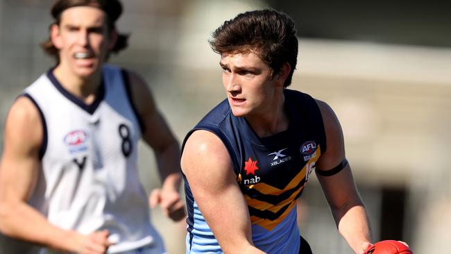 Charlie Byrne on the run during the 2019 i17 Futures Match between Vic Country and NSW/ACT. Pic: AFL Photos