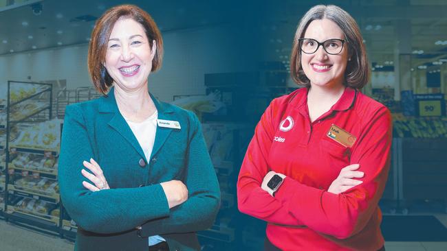 Woolworths CEO Amanda Bardwell (left) and Coles CEO Leah Weckert.