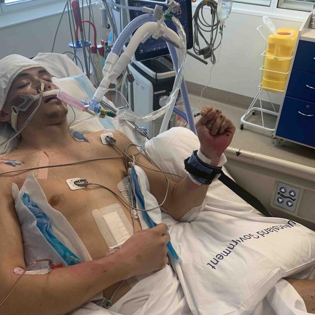 Brodie Riley, 20, remains in a coma at Townsville hospital after a horrific outback crash in Moranbah on Sunday, August 14.