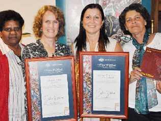 Aboriginal education officer Carmel McGrady (left), Tabulam Public School principal Lesley Mills, Cabbage Tree Island Public School principal Dyonne Anderson and Aboriginal education officer Delia Rhodes with achievement awards.