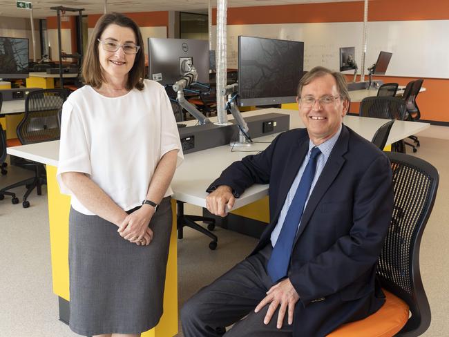 St Paul’s College business manager Louise Hambridge and head of St Paul’s College Dr Don Markwell in the Colonnade room. Picture: Matthew Vasilescu