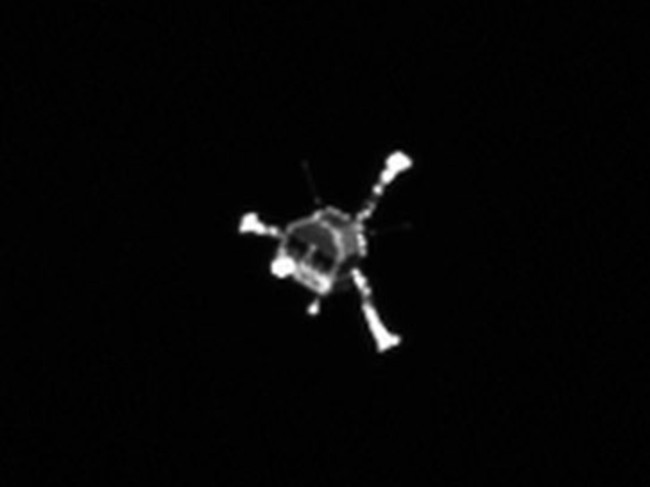 Going where no robot has gone before ... This image from Rosetta’s OSIRIS narrow-angle camera shows the Philae lander approaching its destination. Source: AP