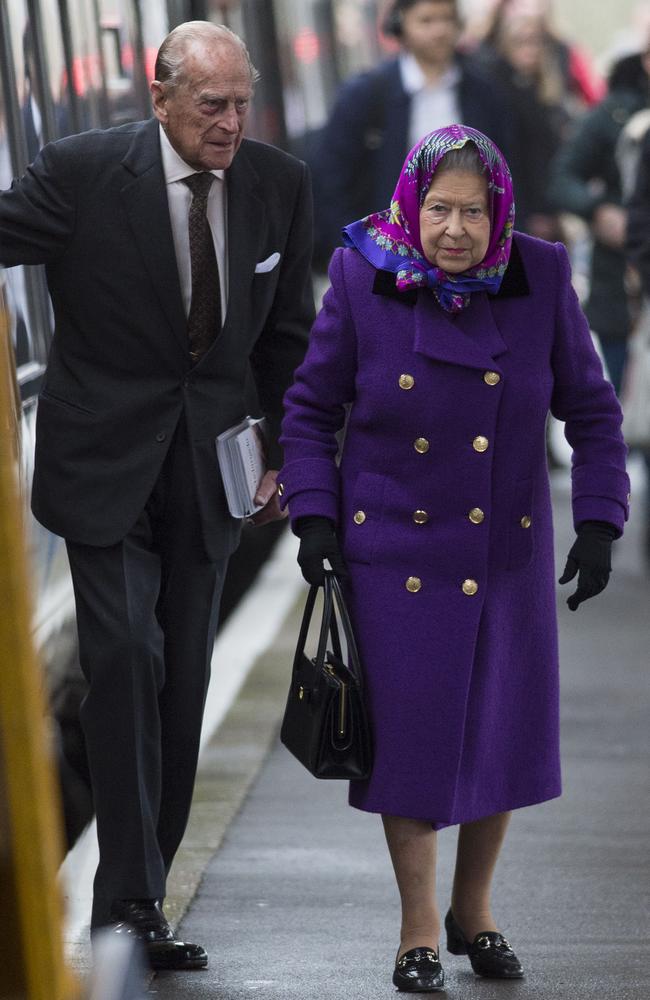 Her Majesty Queen Elizabeth II and Prince Philip at King's Lynn Station in 2017. Picture: Getty