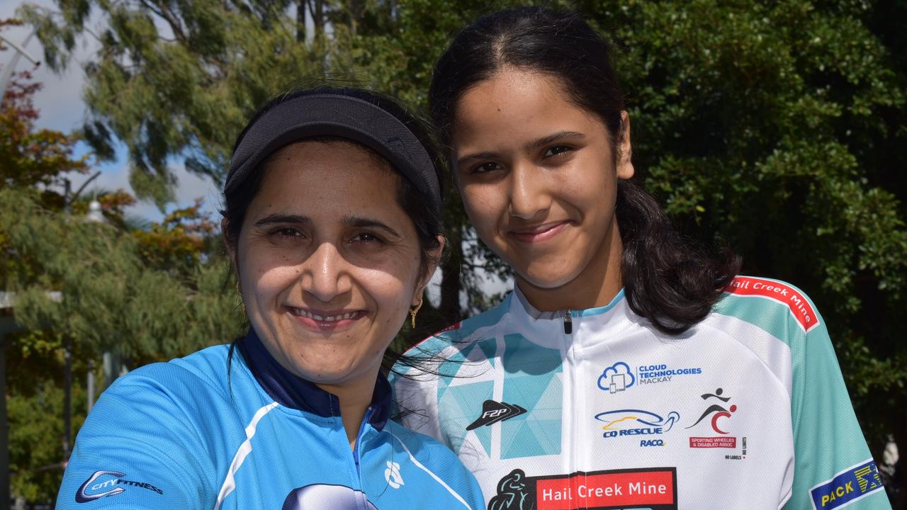 Mother-daughter riders Veerpal Kaur and Harleen Kaur did the 35km cycle in the the River2Reef Ride. Picture: Tara Miko