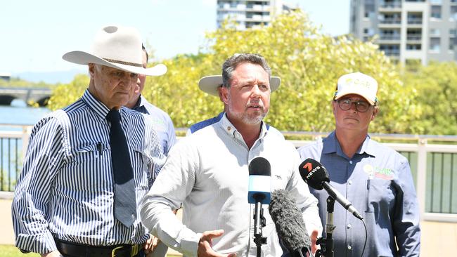 KAP Member for Hinchinbrook Nick Dametto, speaks to the media in their appeal to the Prime Minister for Category D disaster grants to be given to flood-affected farmers. Picture: Shae Beplate.