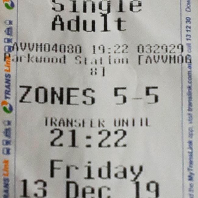 The tram ticket from the December 13, 2019 night that is still kept by Jack Beasley’s parents. Picture: Glenn Hampson.