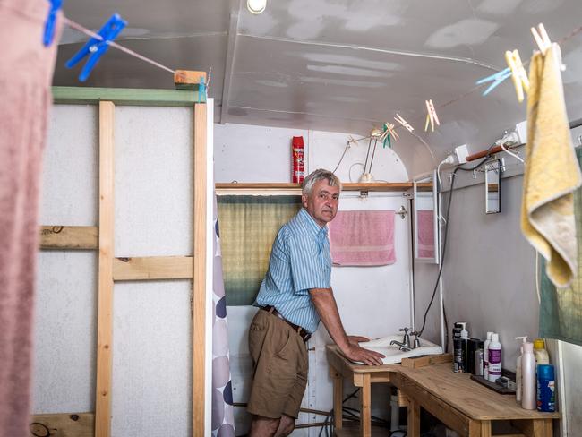 David Barton lives in a shed on the outskirts of Marysville. Picture: Jake Nowakowski