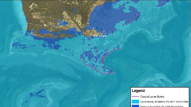 The flood modelling for Port Albert in the case of a “1%” event.