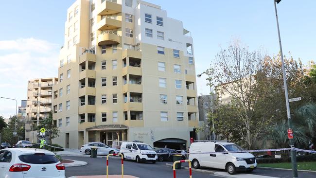 Police at the scene at Kings Cross Rd, Rushcutters Bay where a man was found critical injured. He later died. Picture: Richard Dobson