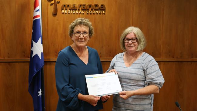 Wendy Taylor became the first female mayor of the Maranoa Regional Council on April 4, 2024. Wendy Taylor (left), Edwina Marks (right).