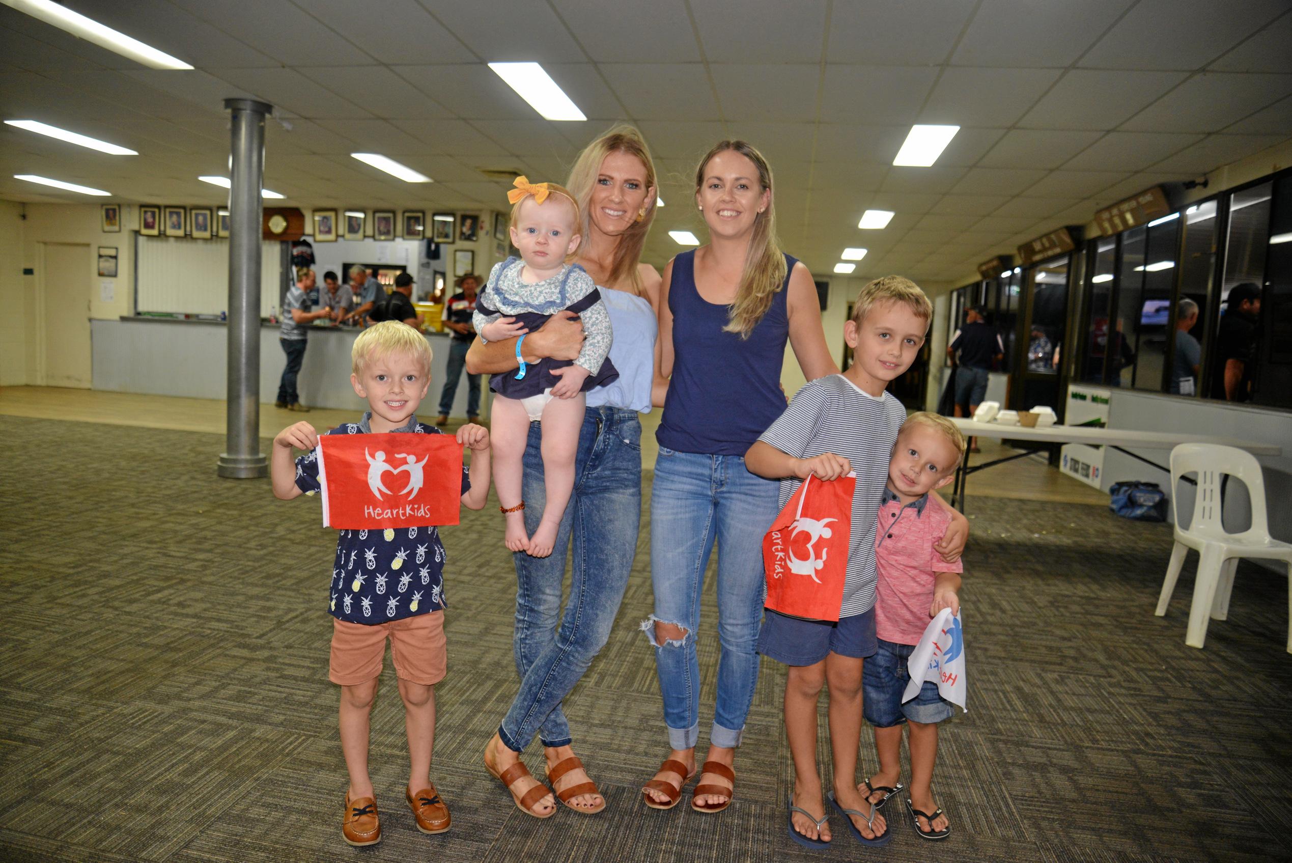 Ryley, Isla and Ellie McVeigh, Briallen Hall, Darcy McVeigh and Jax Bradfield at the Cowboys home game against Wattles. Picture: Gerard Walsh