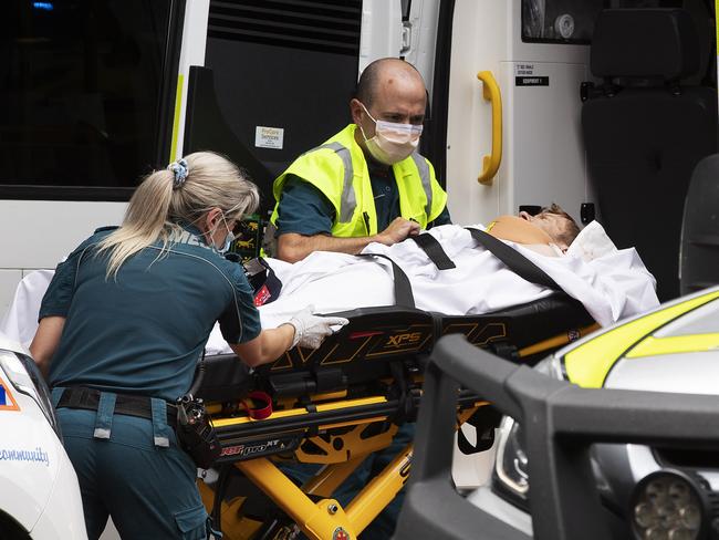 A bus hit a pedestrian in South Bank. Corner of Grey and Melbourne St, South Brisbane, Brisbane, 11th of January 2021. (News Corp/Attila Csaszar)