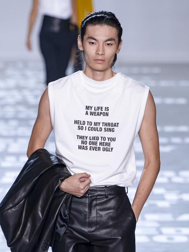 Helmut Lang slogan tees for spring/summer ‘24. Photography: Getty Images